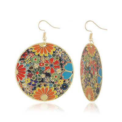 1 Pair Of European And American Style Drop Earrings, New Fashion Exaggerated Floral Design, Trendy Oversized Computer Chip Enamel Flower Earrings - Zambeel
