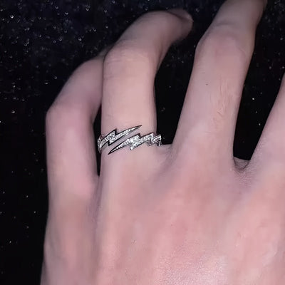 1 Piece Fashion Niche Lightning Open Ring For Men, Party Accessory, Daily Wear, Trendy Jewelry, Retro Design, Durable Rhodium - Plated Metal, Bold Accessory, Avant - Garde Shape, Ideal Gift For Style - Cons - Zambeel