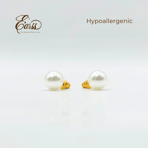 10 mm White Pearl With Post Earring | Stainless Steel | Gold Plated - Zambeel