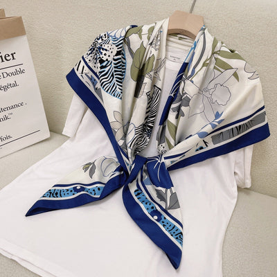 110cm Twill Floral Print Silk Scarf - Zambeel