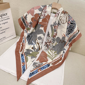 110cm Twill Floral Print Silk Scarf - Zambeel
