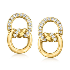 18K Gold Double D Ring Micro Inlaid Zircon Bends And Hitches Stud Earrings - Zambeel