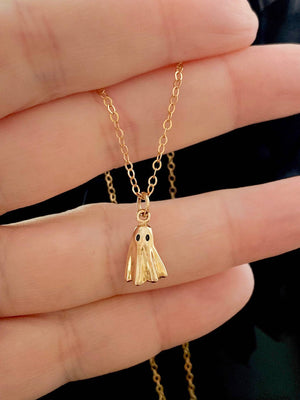 18K Gold & Small Plated Ghost Ghost Pendant Necklace - Zambeel