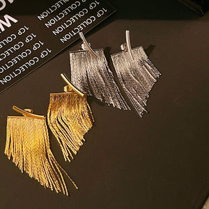 18K Heavy Metal Snake Bones Chain Line Tassel Earrings - Zambeel