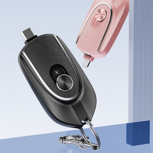 2 In 1 Mini Keychain Power Bank Keyring Hanging Buckle 2 Output Interfaces 5V 1200MAH Backup Power Bank Retractable Plug Waterproof Phone Charging Accessories - Zambeel