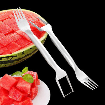 2 In 1 Watermelon Fork Slicer Multi - purpose Stainless Steel Watermelon Slicer Cutter Kitchen Fruit Cutting Fork Fruit Divider Kitchen Gadgets - Zambeel