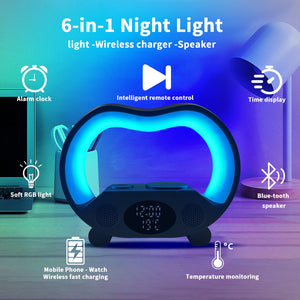 2024 New 6 In 1 Smart Remote Control Bluetooth - compatible Ambience Intelligent LED Table Lamp Multi - function Wireless Charger Night Light Bluetooth - compatible Speaker - Zambeel