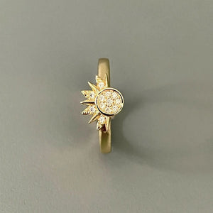 2PC Sun & Moon Couple Rings, Two - Tone Gold Silver Plated, Cubic Zirconia Adjustable Open Ring Set, Perfect Gift For Her - Zambeel