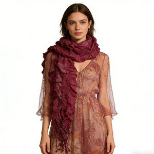 2pcs Extra Long Evening Glamour Piece Magenta Metallic Crinkle Scarf,Shimmer Textured Scarf ,Luxe Look For Evening Wear,Scarf,vacation,daily Life,evening Party,Office Appropriate Subtlety - Zambeel