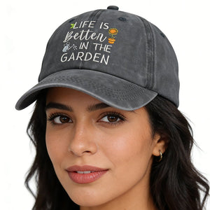 2pcs Funny Life Is Better In The Garden For Women Men, Adjustable Embroidered Wash Cotton Baseball Cap - Zambeel
