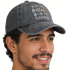 2pcs Funny Life Is Better In The Garden For Women Men, Adjustable Embroidered Wash Cotton Baseball Cap - Zambeel