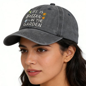 2pcs Funny Life Is Better In The Garden For Women Men, Adjustable Embroidered Wash Cotton Baseball Cap - Zambeel