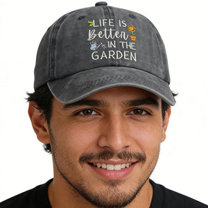 2pcs Funny Life Is Better In The Garden For Women Men, Adjustable Embroidered Wash Cotton Baseball Cap - Zambeel