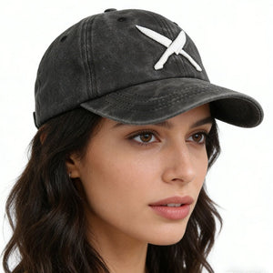 2pcs Knives Black Hat For Women Men, Adjustable Embroidered Wash Cotton Baseball Cap - Zambeel
