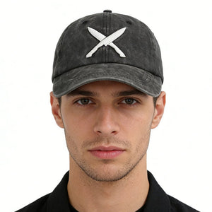2pcs Knives Black Hat For Women Men, Adjustable Embroidered Wash Cotton Baseball Cap - Zambeel