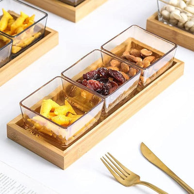 3 - pc Square Storage Jar Set with Wooden Tray - Zambeel