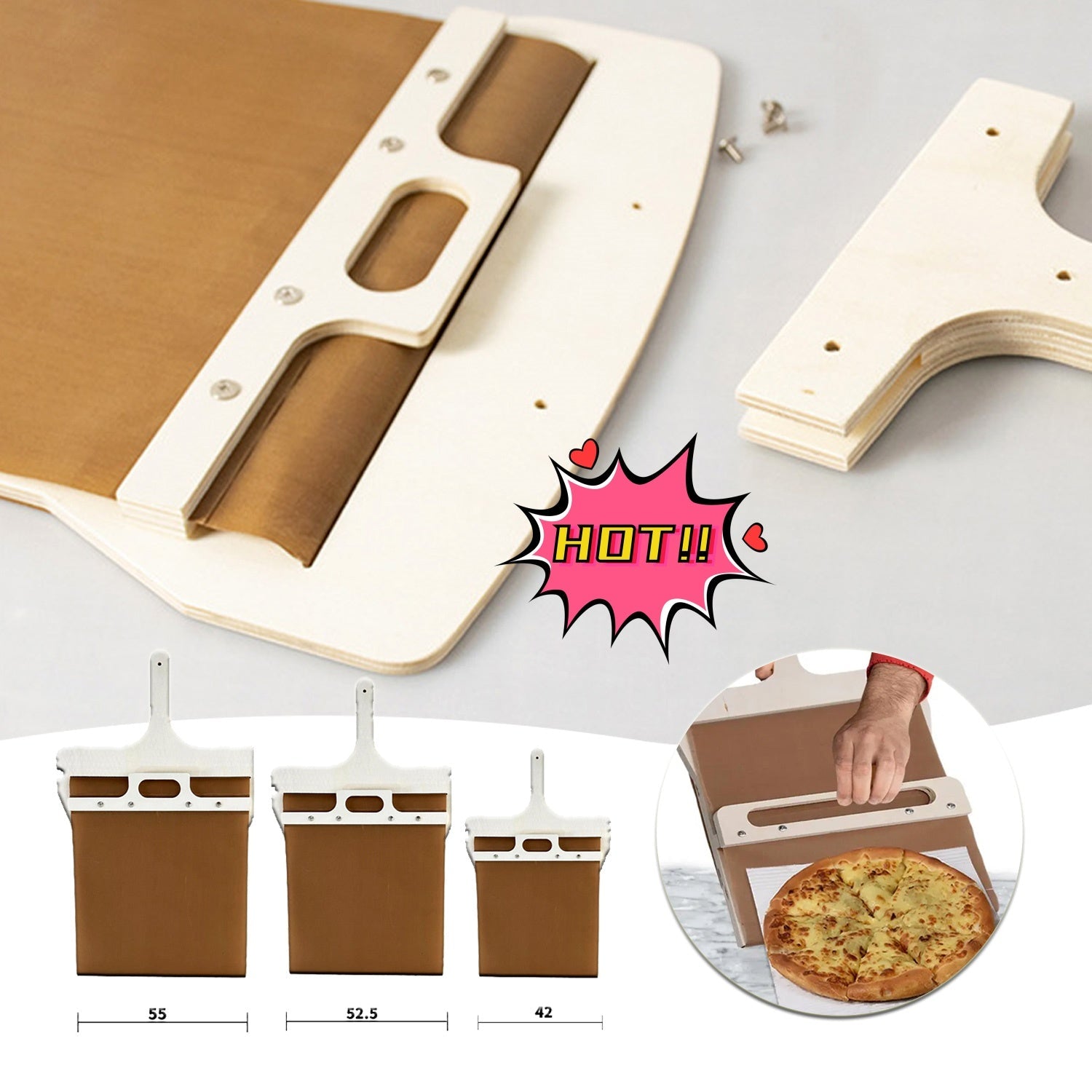 3 Sizes Sliding Pizza Peel Shovel Storage Board Pala Pizza Scorrevole Wooden Handle Transfer Pizza Kitchen Gadgets - Zambeel