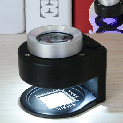 30 Times Full Metal Textile Fabric Printing Grid Pigeon Eye Cloth Mirror With 6LED Money Detector Light A Scale Magnifying Glass - Zambeel