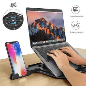 360° Rotating Foldable Laptop Stand with Mobile Holder - Zambeel