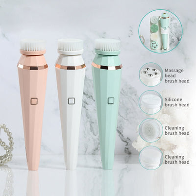 4 In 1 USB Rechargeable Electric Facial Cleansing Brush Soft Skin Care Portable Massager Face Brush Deep Cleaning Device - Zambeel