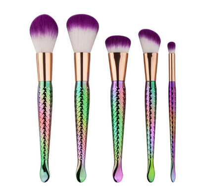 5 Mermaid Makeup Brushes Set Beauty Tools Makeup Fish Type Powder Brush - Zambeel