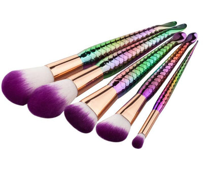 5 Mermaid Makeup Brushes Set Beauty Tools Makeup Fish Type Powder Brush - Zambeel