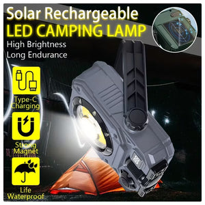 مصباح عمل LED متعدد الوظائف قابل لإعادة الشحن مزود بلوحة شمسية ومغناطيس