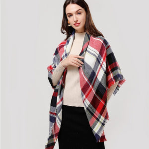 59 X 59in Red Black Women Fall Winter Scarf Plaid Tassel Soft Warm Blanket Scarves Womens Shawl Wraps - Zambeel