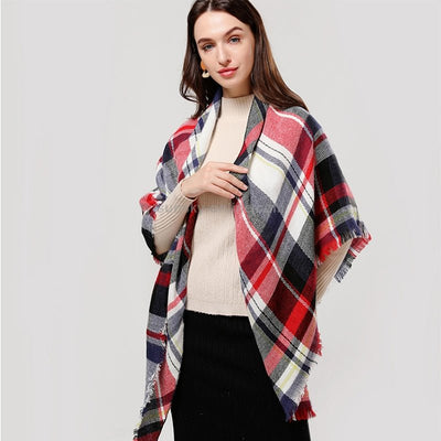 59 X 59in Red Black Women Fall Winter Scarf Plaid Tassel Soft Warm Blanket Scarves Womens Shawl Wraps - Zambeel