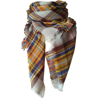 59 X 59in Yellow Blue Womens Fall Winter Scarf Plaid Tassel Soft Warm Blanket Scarves Womens Shawl Wraps - Zambeel