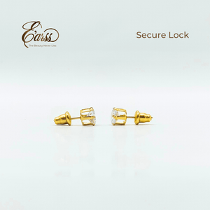 6 Mm Cubic Zirconia Round Gold Stud | Stainless Steel | 18K Gold Plated - Zambeel