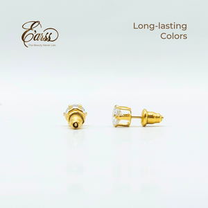 6 Mm Cubic Zirconia Round Gold Stud | Stainless Steel | 18K Gold Plated - Zambeel