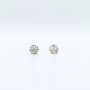 6 Mm Cubic Zirconia Round Gold Stud | Stainless Steel | 18K Gold Plated - Zambeel