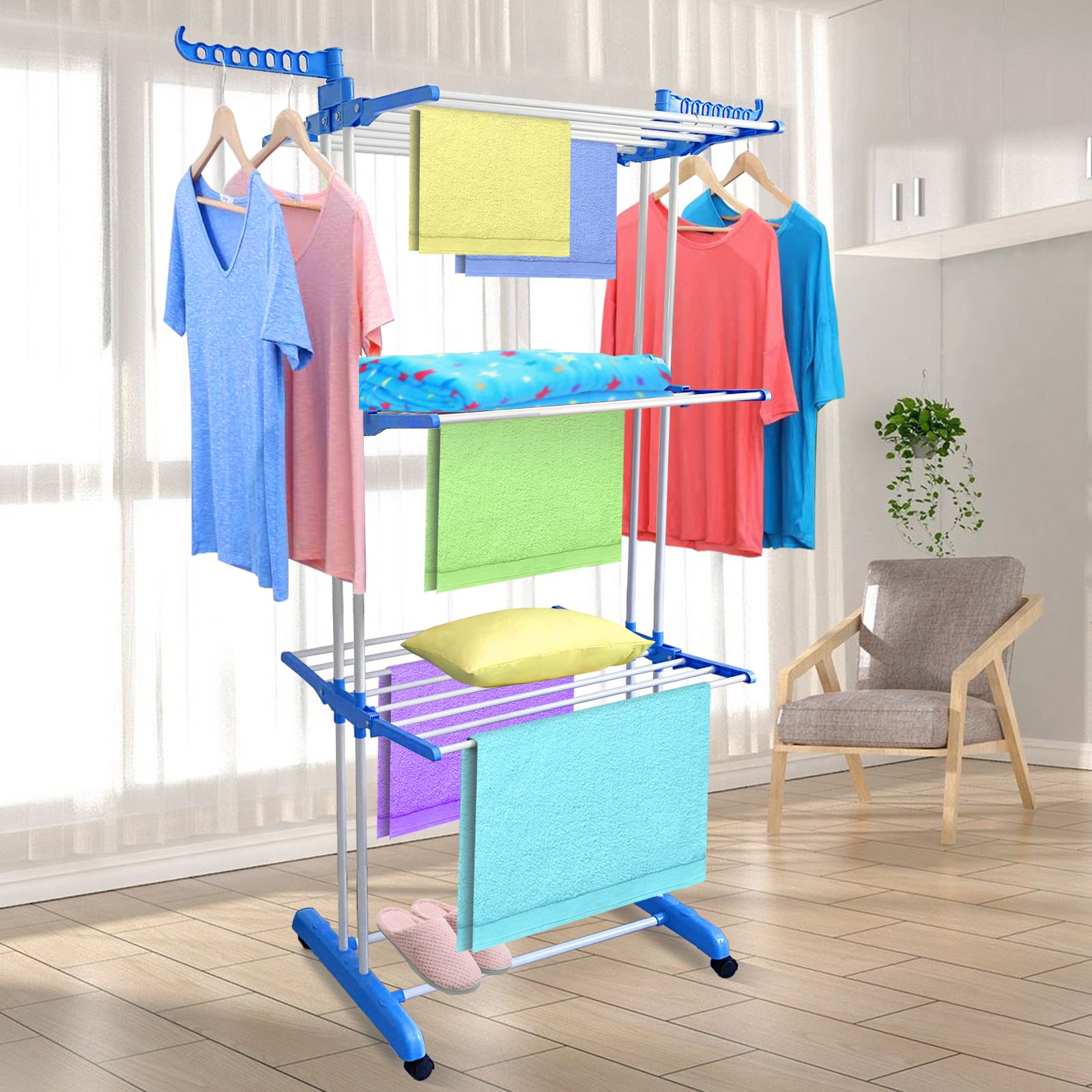 6 - Tier Foldable Clothes Drying Rack with Wheels © - Zambeel