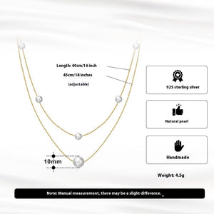 925 Sterling Silver Double - layer Necklace Baroque Pearl Pendant Special - interest Design - Zambeel