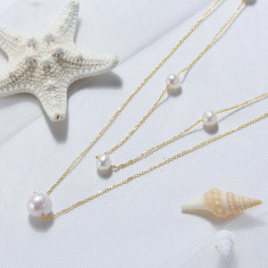 925 Sterling Silver Double - layer Necklace Baroque Pearl Pendant Special - interest Design - Zambeel