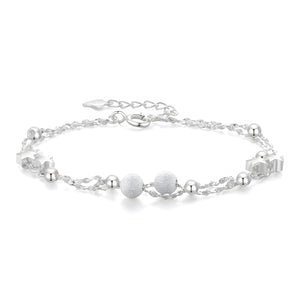 999 Fine Silver Matte Ball Double - Layer Sterling Silver Bracelet For Women - Zambeel