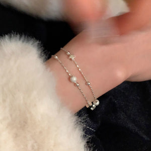 999 Fine Silver Matte Ball Double - Layer Sterling Silver Bracelet For Women - Zambeel