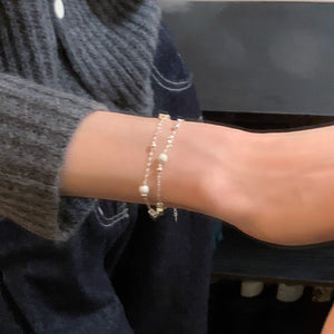 999 Fine Silver Matte Ball Double - Layer Sterling Silver Bracelet For Women - Zambeel