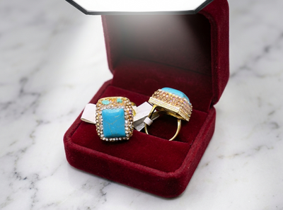 Turquoise Square Crystal Statement Ring
