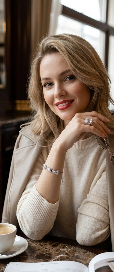 Square Crystal Link Adjustable Bracelet