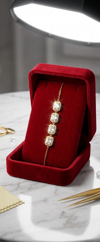 Square Crystal Link Adjustable Bracelet