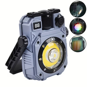 مصباح عمل LED متعدد الوظائف قابل لإعادة الشحن مزود بلوحة شمسية ومغناطيس