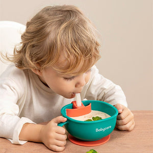 Babycare 3 in 1 Baby Feeding Snack Soup Bowl with Straw Infant Learning Dishes Suction Bowl Handle Tableware Petal Snack Bowl - Zambeel