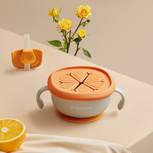 Babycare 3 in 1 Baby Feeding Snack Soup Bowl with Straw Infant Learning Dishes Suction Bowl Handle Tableware Petal Snack Bowl - Zambeel