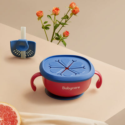 Babycare 3 in 1 Baby Feeding Snack Soup Bowl with Straw Infant Learning Dishes Suction Bowl Handle Tableware Petal Snack Bowl - Zambeel