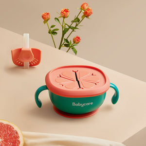 Babycare 3 in 1 Baby Feeding Snack Soup Bowl with Straw Infant Learning Dishes Suction Bowl Handle Tableware Petal Snack Bowl - Zambeel