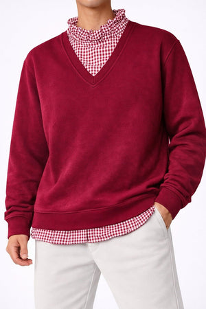 Burgundy Layered V - Neck Sweatshirt - Zambeel