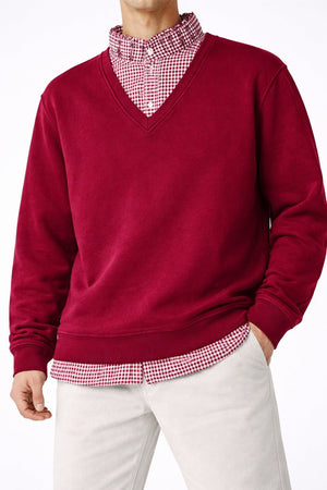 Burgundy Layered V - Neck Sweatshirt - Zambeel