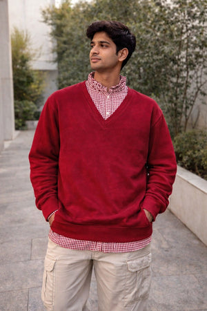 Burgundy Layered V - Neck Sweatshirt - Zambeel